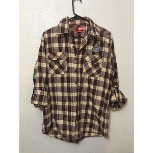 Akuma Akuma Streetfighter Patch Plaid Casual Button Down Shirt Men's Size M